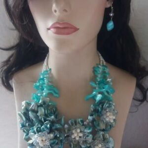 Elegant Turquoise Floral Necklace and Earring Set real sell